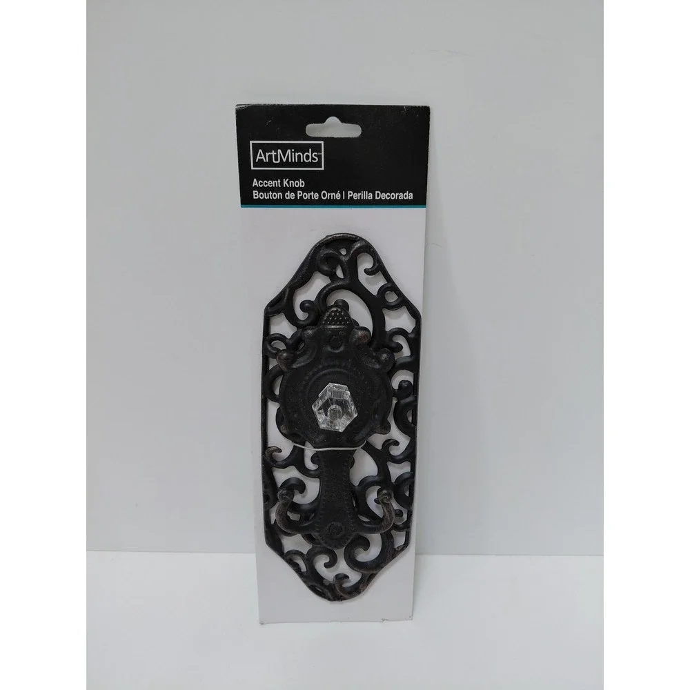ArtMinds Accent Knob Ornate Filigree Backplate Bronze Glass Hexagonal New‎